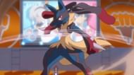 Ash's Lucario enters its Mega Evolution form (Image via The Pokemon Company)